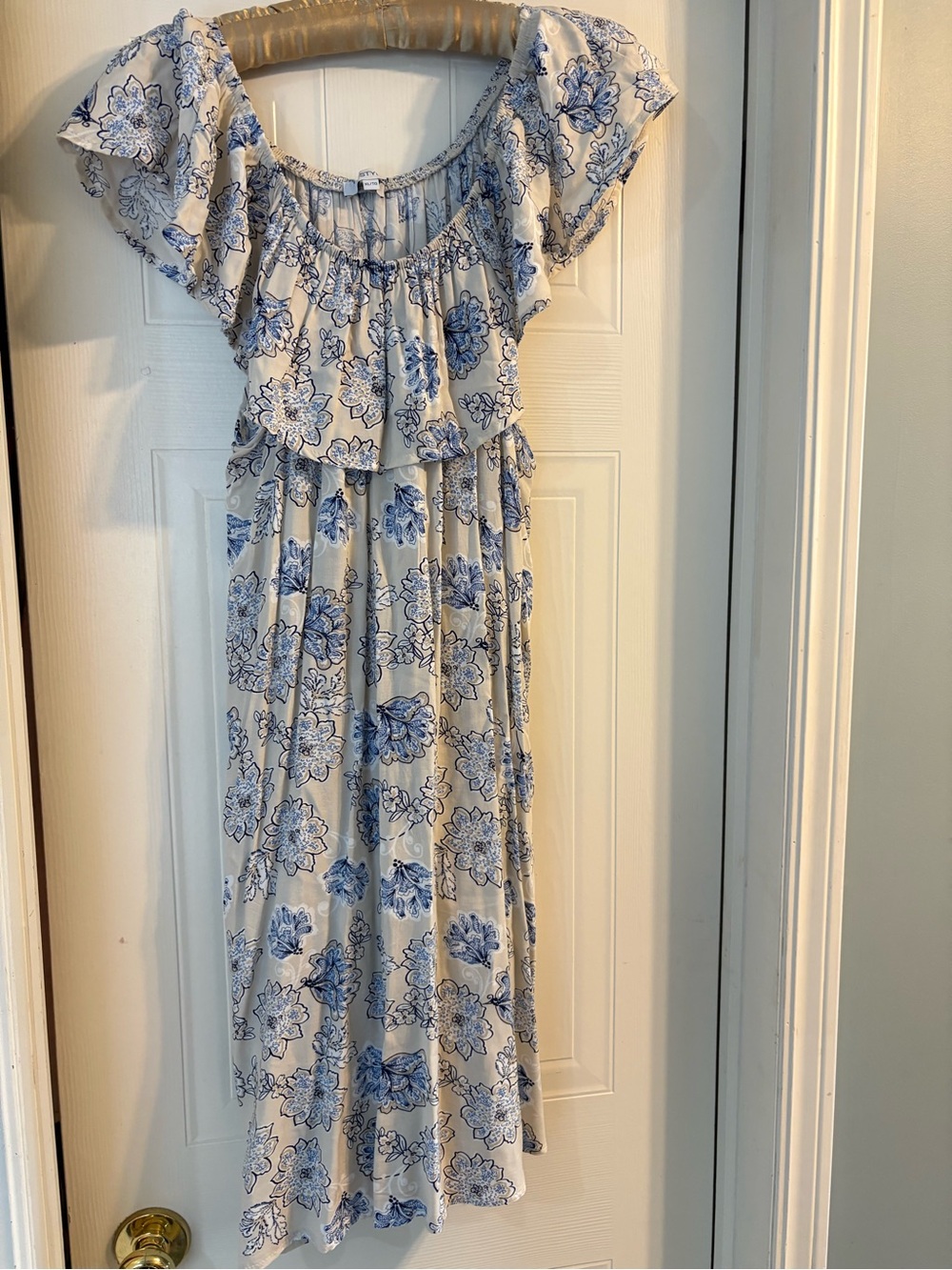 Blue Floral Off-Shoulder Maxi Dress - Women